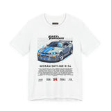 Nissan Skyline GT R R34 Inspired Illustrated JDM Racing Car Graphic T Shirt Iconic Japanese Performance Street Racing Culture Automotive Streetwear Gift For Car Enthusiasts