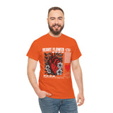 Heart Flower Graphic Unisex Heavy Cotton Tee Comfortable Streetwear T Shirt Bold Red and Black Floral Heart Design Symbol of Love Strength and Vitality Perfect Gift for Friends Birthdays and Casual Everyday Wear