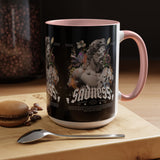 Sadness Statue Accent Coffee Mug 11oz 15oz Two Tone Ceramic Gothic Art Cup with Butterfly and Flame Design