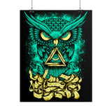 The Watcher Owl All Seeing Wisdom Matte Vertical Poster Mystical Neon Owl Wall Art Geometric Spiritual Symbol Print For Home Office Studio Decor Perfect For Visionary Thinkers And Creators