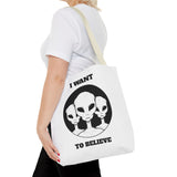 I Want To Believe Alien Tote Bag Sci Fi UFO Extraterrestrial Design Canvas Bag Space Mystery Reusable Eco Friendly Durable Shopping Travel Tote