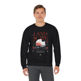 Landscape Unisex Heavy Blend Crewneck Sweatshirt Graphic Pullover Black Nature Inspired Abstract Mountain Outdoor Adventure Modern Streetwear Artistic Creative Fashion Outfit