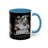 Sadness Statue Accent Coffee Mug 11oz 15oz Two Tone Ceramic Gothic Art Cup with Butterfly and Flame Design