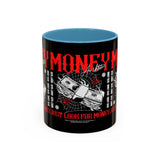 Money Ambition Accent Coffee Mug 11oz 15oz Black Ceramic Cup with Bold Red Typography and Cash Stack Design for Entrepreneurs and Hustlers