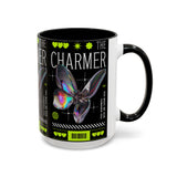 The Charmer Butterfly Accent Coffee Mug 11oz 15oz Black Two Tone Ceramic Cup Aesthetic Iridescent Butterfly Design Gift for Coffee Lovers
