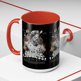 Sadness Statue Accent Coffee Mug 11oz 15oz Two Tone Ceramic Gothic Art Cup with Butterfly and Flame Design