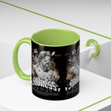 Sadness Statue Accent Coffee Mug 11oz 15oz Two Tone Ceramic Gothic Art Cup with Butterfly and Flame Design