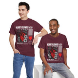 Heart Flower Graphic Unisex Heavy Cotton Tee Comfortable Streetwear T Shirt Bold Red and Black Floral Heart Design Symbol of Love Strength and Vitality Perfect Gift for Friends Birthdays and Casual...