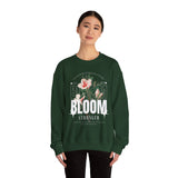 Bloom Stronger Floral Graphic Crewneck Comfortable Unisex Sweatshirt Motivational Streetwear Inspirational Empowerment Design for Self Growth Resilience Perfect Gift for Friends Birthdays Cozy Days Casual Wear