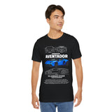 Aventador Blue Hypercar Blueprint Unisex Heavy Cotton Tee High Performance Streetwear Design for Car Enthusiasts Racers and Speed Lovers
