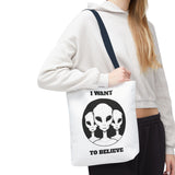 I Want To Believe Alien Tote Bag Sci Fi UFO Extraterrestrial Design Canvas Bag Space Mystery Reusable Eco Friendly Durable Shopping Travel Tote