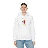 Unisex Deus Vult Hoodie Medieval Crusader Cross Heavy Blend Hooded Sweatshirt Warrior Knight Inspired Vintage Christian Symbol Streetwear
