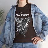 Fly High Angel Design Unisex Heavy Cotton Tee Streetwear Graphic T Shirt Spiritual Guardian Winged Warrior Style