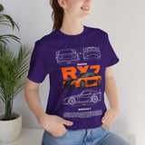 Orange Retro JDM Inspired Sports Coupe Blueprint Unisex Heavy Cotton Tee Street Racing Art Shirt for Car Lovers Daily Wear