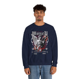 Money Bright Unisex Heavy Blend Crewneck Sweatshirt Angel Statue Graphic Gothic Streetwear Red Neon Artistic Fashion Pullover