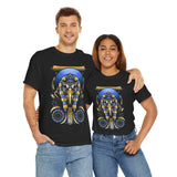 Eye Of Eternity Unisex Heavy Cotton Tee Ancient Egyptian Owl Pharaoh Gold And Blue Cosmic Streetwear Tee For Spiritual Strength And Timeless Power