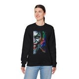 Dark Villain Jocker Split Insanity Unisex Sweatshirt Bold Gothic Streetwear Dark Psychological Art Design Cozy Heavy Blend Pullover for Visionaries and Fearless Creators