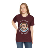 Smiling Monkey Cartoon Good Luck Design Unisex Heavy Cotton Tee Funny Cute Graphic Shirt Positive Vibes Humor Artwork Casual Wear Gift For Friends