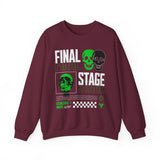 Final Stage Unisex Heavy Blend Crewneck Sweatshirt Graphic Pullover Black Skull Neon Green Streetwear Futuristic Cyberpunk Bold Artistic Fashion Outfit