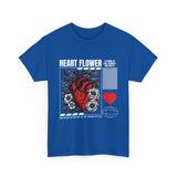 Heart Flower Graphic Unisex Heavy Cotton Tee Comfortable Streetwear T Shirt Bold Red and Black Floral Heart Design Symbol of Love Strength and Vitality Perfect Gift for Friends Birthdays and Casual Everyday Wear