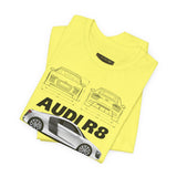 White Mid Engine Sports Coupe Blueprint Artwork Unisex Heavy Cotton Tee High Performance Inspired Streetwear Graphic Shirt For Car Enthusiasts And Automotive Art Fans