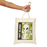 Not Alone Alien Tote Bag Sci Fi Extraterrestrial UFO Design Canvas Bag Space Lover Reusable Eco Friendly Durable Shopping Travel Lifestyle Tote Cotton Canvas Tote Bag