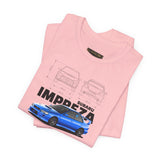 Blue Rally Inspired Performance Sedan Artwork Unisex Heavy Cotton Tee High Speed Streetwear Graphic Shirt For Car Enthusiasts And Automotive Art Lovers