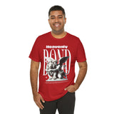 Heavenly Bond Unisex Jersey Short Sleeve Tee Graphic Black T Shirt Angel And Lion Statue Artistic Spiritual Streetwear Bold Futuristic Fashion Outfit