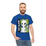 Unisex Not Alone Alien T Shirt Cartoon UFO Graphic Tee Extraterrestrial Sci Fi Space Themed Paranormal Conspiracy Inspired Streetwear Top