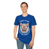 Laughing Pig Fun Cartoon Unisex Heavy Cotton Tee Trendy Humor Streetwear Graphic Shirt Perfect Gift for Friends Birthdays Casual Wear