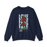 Love Fake Friendship Rose Crewneck Comfortable Unisex Sweatshirt Bold Graphic Streetwear Pullover Empowering Artistic Floral Design For Self Expression Perfect Gift For Friends Birthdays Cozy Days...