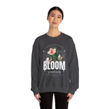 Unisex Heavy Blend Crewneck Sweatshirt Bloom Stronger Floral Graphic Pullover Black Motivational Nature Inspired Aesthetic Streetwear Fashion Outfit
