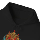 Balinese Barong Mask Unisex Hoodie Heavy Blend Pullover Sweatshirt Tribal Cultural Warrior Spirit Inspired Mythical Festival Graphic Streetwear