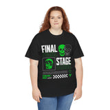 Final Stage Unisex Heavy Cotton Tee Graphic Black T Shirt Skull Neon Green Streetwear Futuristic Cyberpunk Bold Artistic Fashion Outfit