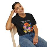 Blooms Person Unisex Softstyle T Shirt Modern Graphic Tee Black Artistic Abstract Colorful Floral Head Design Futuristic Streetwear Creative Fashion Outfit