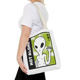 Not Alone Alien Tote Bag Sci Fi Extraterrestrial UFO Design Canvas Bag Space Lover Reusable Eco Friendly Durable Shopping Travel Lifestyle Tote