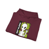 Not Alone Alien Unisex Hoodie UFO Graphic Pullover Sweatshirt Cartoon Extraterrestrial Sci Fi Space Themed Conspiracy Inspired Paranormal Streetwear