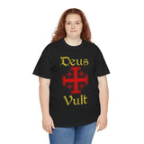 Deus Vult Unisex T Shirt Medieval Crusader Cross Graphic Tee Warrior Knight Inspired Vintage Christian Symbol Heavy Cotton Streetwear