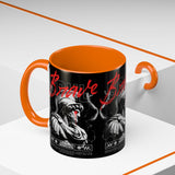 Brave Soul Warrior Accent Coffee Mug 11oz 15oz Black Ceramic Two Tone Cup Bold Statue Design with Red Script Gift for Coffee Lovers