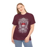 Mystic Warrior Goddess Unisex Heavy Cotton Tee Bold Monochrome Tribal Design Powerful Feminine Energy Streetwear Graphic T-Shirt for Art Lovers Festivals and Everyday Wear