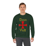 Unisex Deus Vult Crewneck Sweatshirt Medieval Crusader Cross Heavy Blend Fleece Pullover Warrior Knight Inspired Vintage Christian Symbol Streetwear