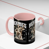 Hermes Accent Coffee Mug 11oz 15oz Black Ceramic Mythology Cup with Greek God Winged Statue Design for History Lovers and Art Enthusiasts
