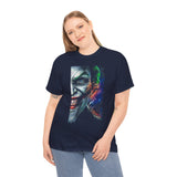 Jocker Split Insanity Unisex Heavy Cotton Tee Bold Gothic Streetwear Dark Psychological Art Design Statement Shirt for Fearless Thinkers and Risk Lovers