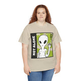 Unisex Not Alone Alien T Shirt Cartoon UFO Graphic Tee Extraterrestrial Sci Fi Space Themed Paranormal Conspiracy Inspired Streetwear Top