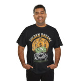 Golden Dreams Silver Reality Money Graphic Unisex Heavy Cotton Tee Bold Hustler Cash Bag Dollar Streetwear Motivational T Shirt
