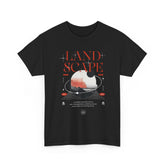 Landscape Unisex Heavy Cotton Tee Graphic T Shirt Black Nature Inspired Abstract Mountain Design Modern Streetwear Outdoor Adventure Artistic Fashion Outfit