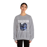 Civilization Eye Of Memory Graphic Unisex Heavy Blend Crewneck Sweatshirt Futuristic Visionary Streetwear Abstract Blue Eye Pullover