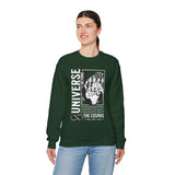Universe Beyond The Cosmos Unisex Heavy Blend Crewneck Sweatshirt Graphic Pullover Black Skeleton Hand Space Infinity Streetwear Futuristic Sci Fi Artistic Fashion Outfit