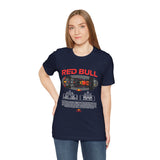 Formula One Style Open Wheel Racing Car Overhead Graphic Unisex Tee Motorsport Performance Streetwear Inspired By Red Bull Racing Colors High Speed Track Culture Design For Racing Fans
