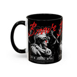 Brave Soul Warrior Accent Coffee Mug 11oz 15oz Black Ceramic Two Tone Cup Bold Statue Design with Red Script Gift for Coffee Lovers